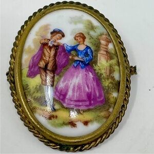 Limoges Signed Hand Painted Vintage Oval with Romantic Scene